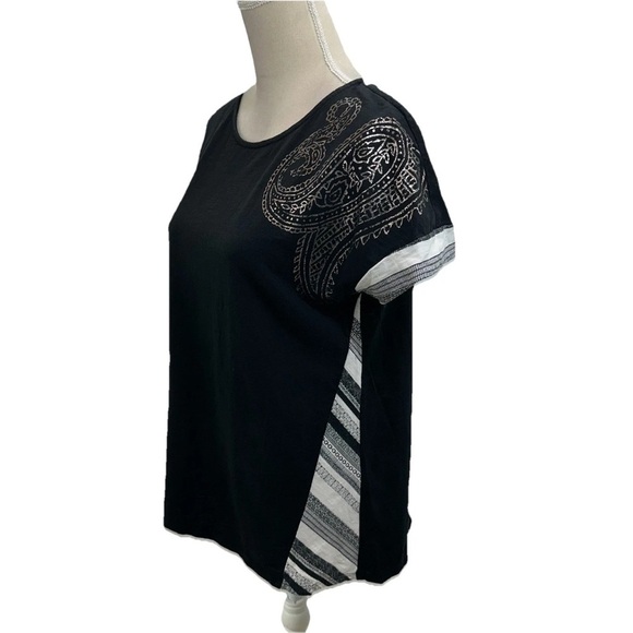 Zenergy by Chico’s Black Cotton Blend Top Womens Medium Short Sleeve Colorblock - Picture 3 of 7